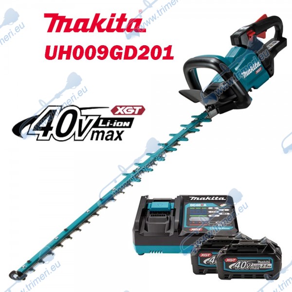 Храсторез акумулаторен / ножица за жив плет Makita UH009GD201, 40V, 2x2.5Ah, XGT, 75 см нож, 21.5 мм дебелина на клони