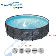 Басейн с мет. конструкция Polygroup Summer Waves Elite Frame, с имитация на ратан, 427x107см