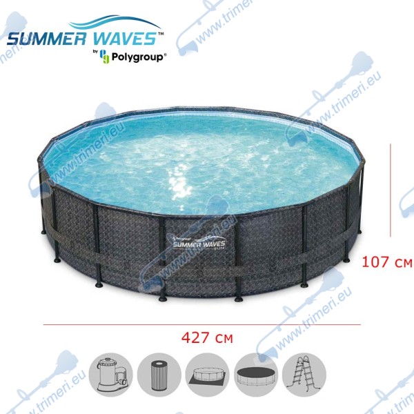Басейн с мет. конструкция Polygroup Summer Waves Elite Frame, с имитация на ратан, 427x107см