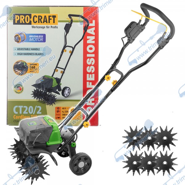Акумулаторна мотофреза PROCRAFT CT20/2bb 40V, 360 мм ширина, безчетков мотор