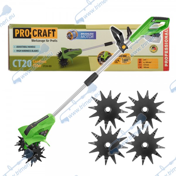 Акумулаторна фреза-култиватор PROCRAFT CT20bb 20V, 224 мм ширина, безчетков мотор