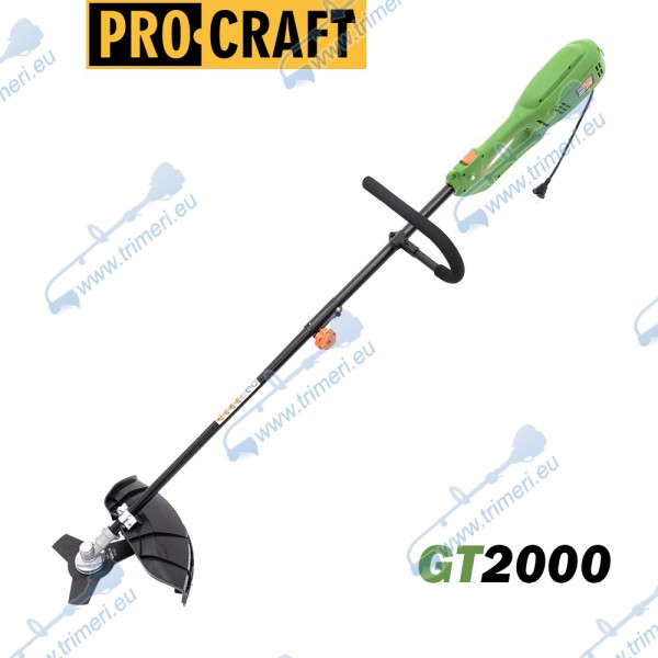 Електрически тример / коса с нож и корда, PROCRAFT GT2000, 2000W, 38 см ширина на косене