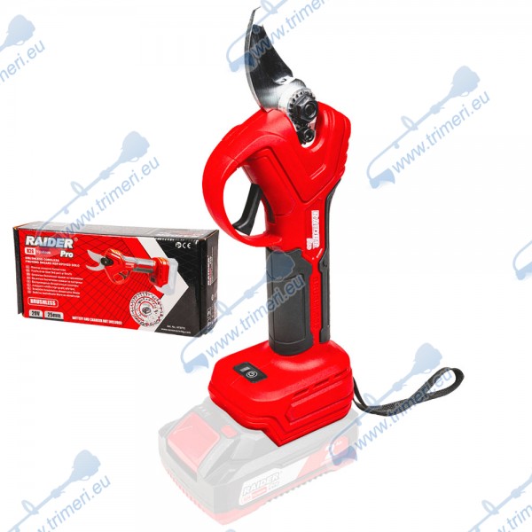 Акумулаторна лозарска ножица RAIDER RDP-BPSH20, 20V, 25 мм, R20, безчетков мотор