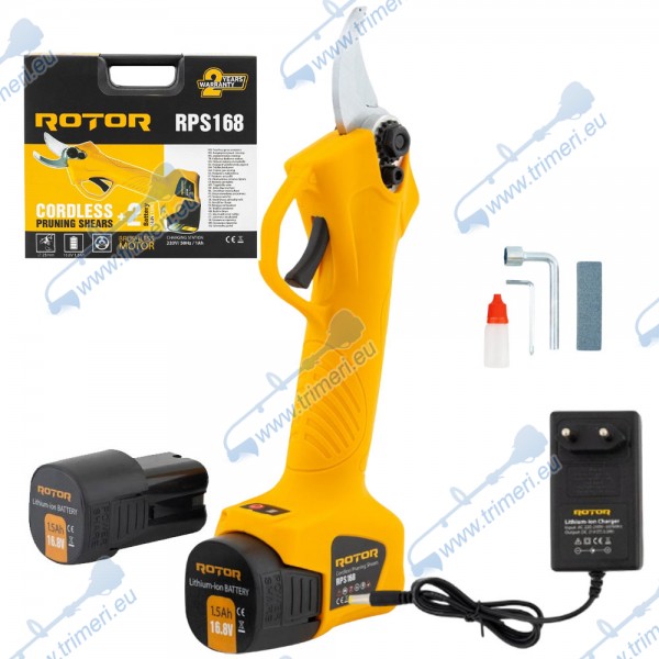 Акумулаторна лозарска ножица ROTOR RPS168, 16V, 2x1.5Ah, 25 мм, безчетков мотор
