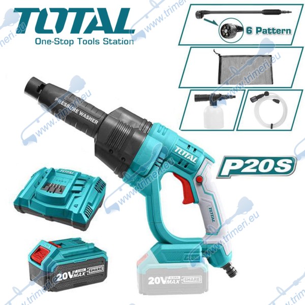 Водоструйка акумулаторна, 20V, 4Ah, Li-ion, 24.8 bar, TOTAL TPWLI20084