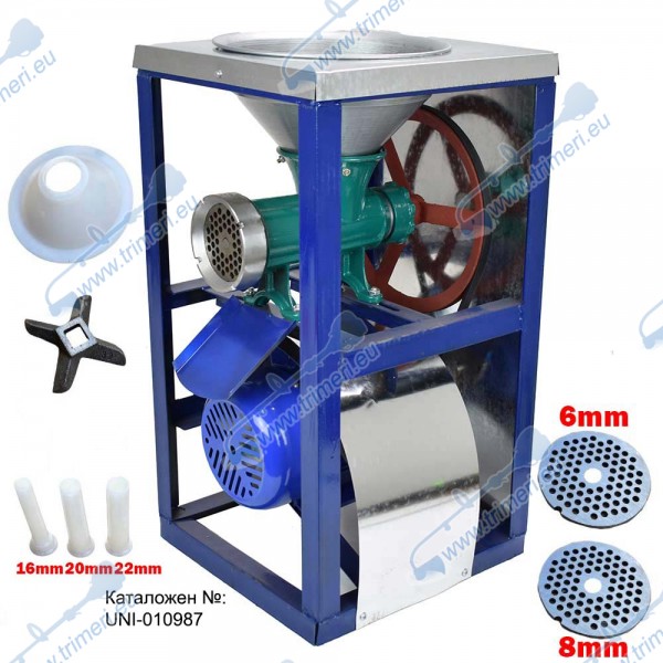 Месомелачка електрическа, чугунена, №32, 1500W, със стойка, нож, решетки и метален плот, (010987)