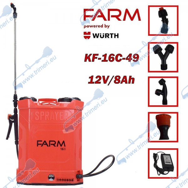 Акумулаторна пръскачка 16 л, FARM KF-16C-49 By Wurth, 12V, 8Ah, 5.5 bar